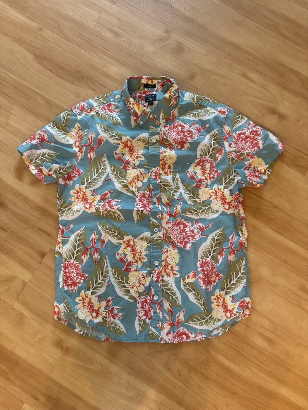 J Crew Floral Hawaiian Button Up Shirt Slim L